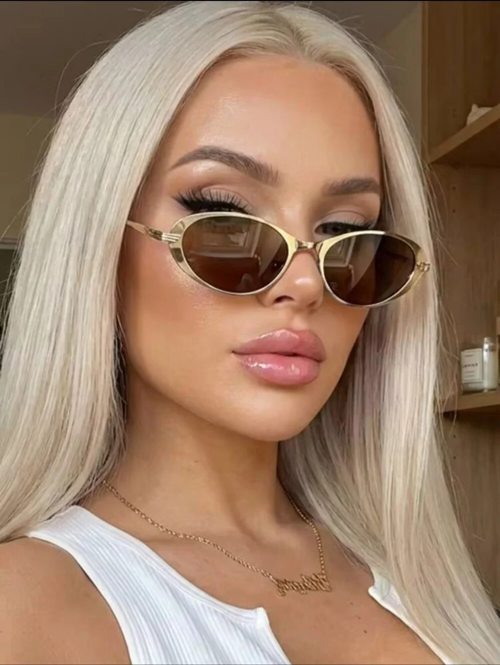 Gold Frame Brown Lens Cat-Eye Sunglasses for Women